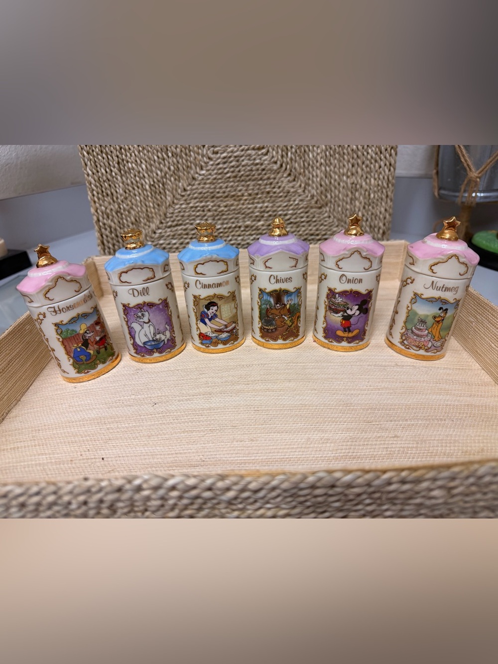 Disney Lenox Spice Jar Set Mickey Snow White Pluto Aristocats